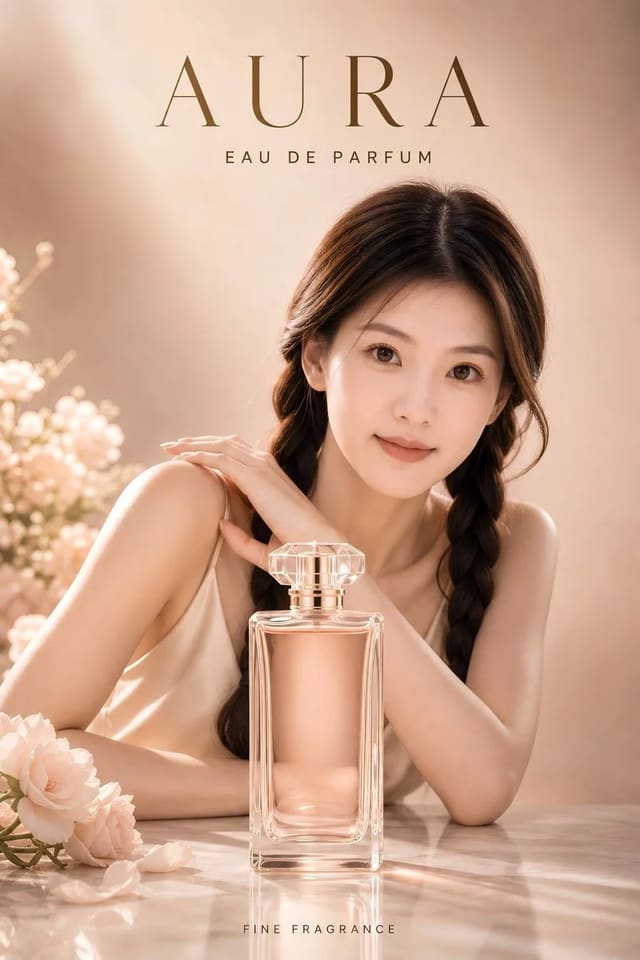 Minimalist Luxury Perfume Poster with Portrait Reference