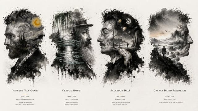GPT-Image-2 double-exposure silhouettes of famous painters