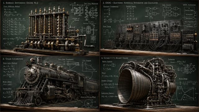 GPT Image 2 prompt for visualizing iconic historical machines on chalkboards