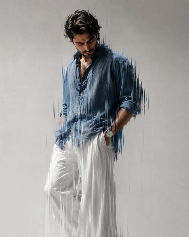 Editorial fashion portrait with glitch smear effect