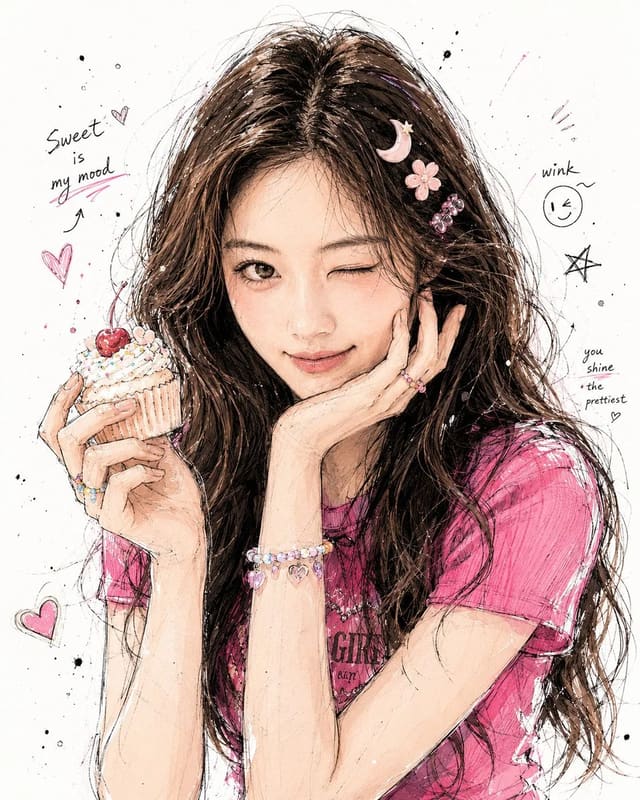 韩风手绘涂鸦插画头像海报提示词