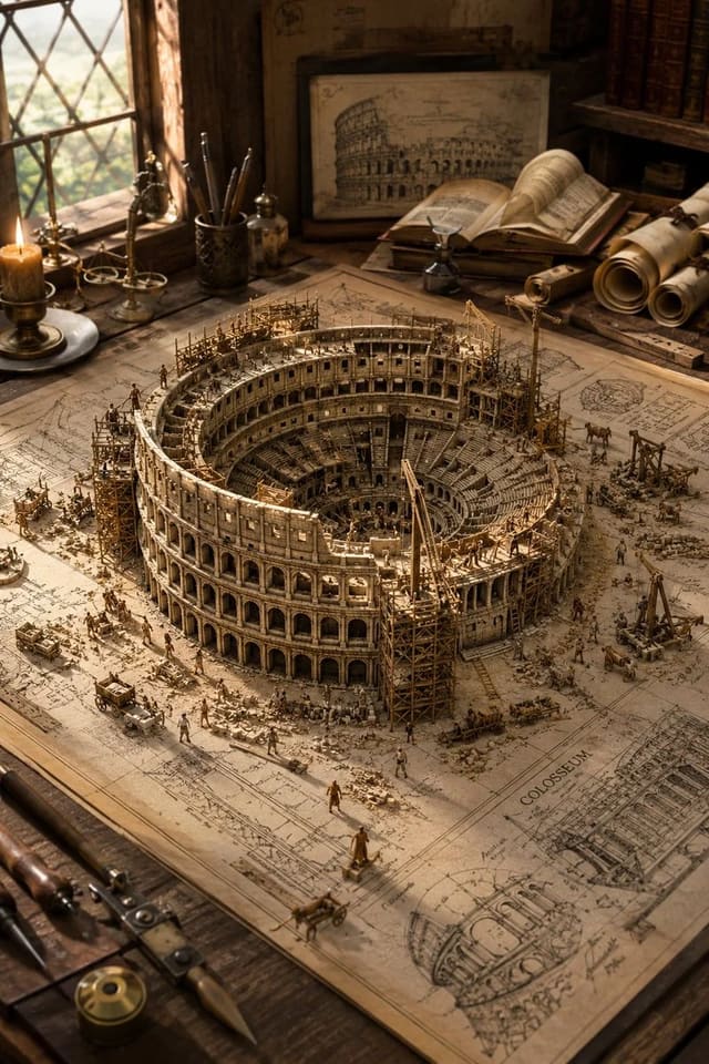 GPT-Image-2 prompt for an ancient civilization miniature diorama on blueprints