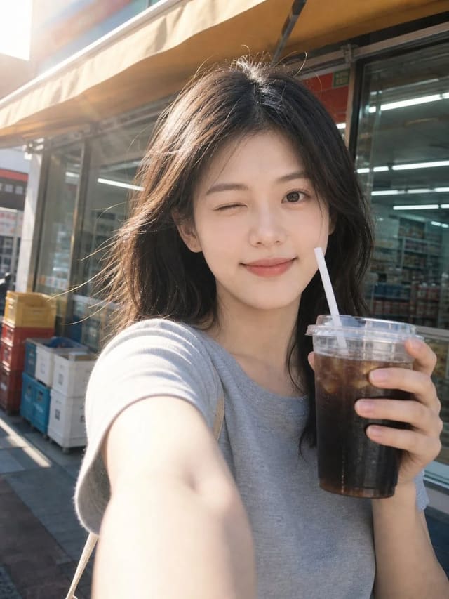 Realistic casual iPhone wink selfie