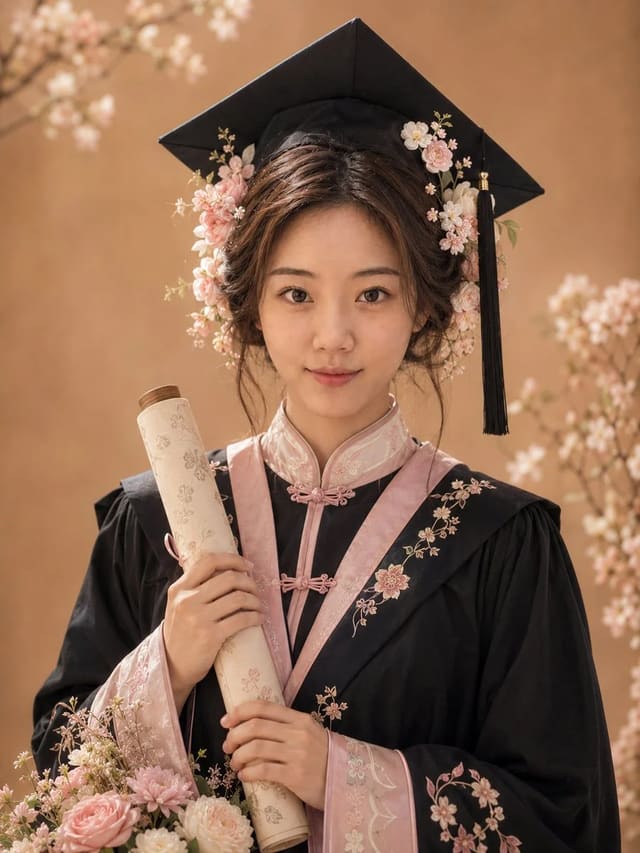 GPT Image 2 新中式学位袍毕业写真四张精修照提示词