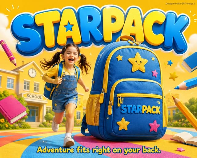 Colorful STARPACK School Backpack Advertisement