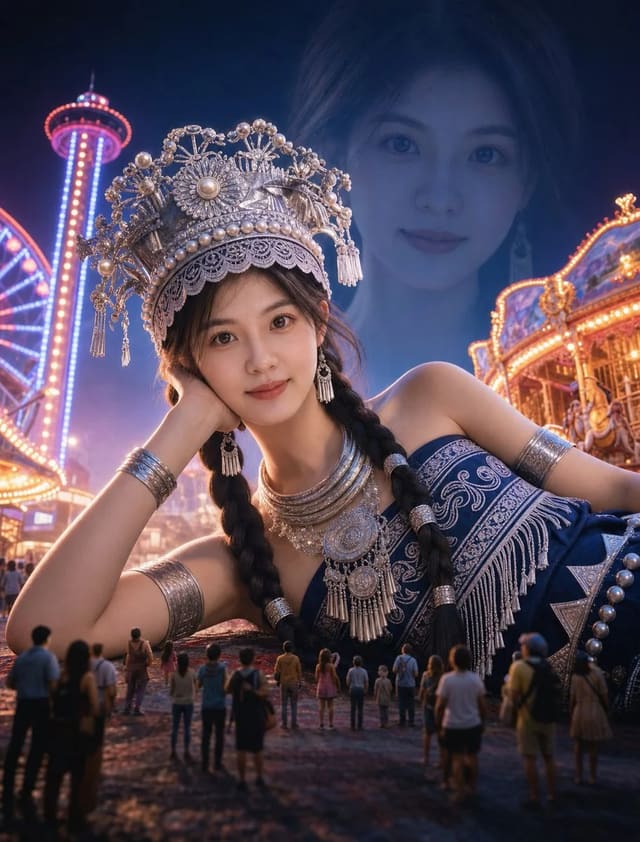 Surreal Neon Amusement-Park Giant Portrait