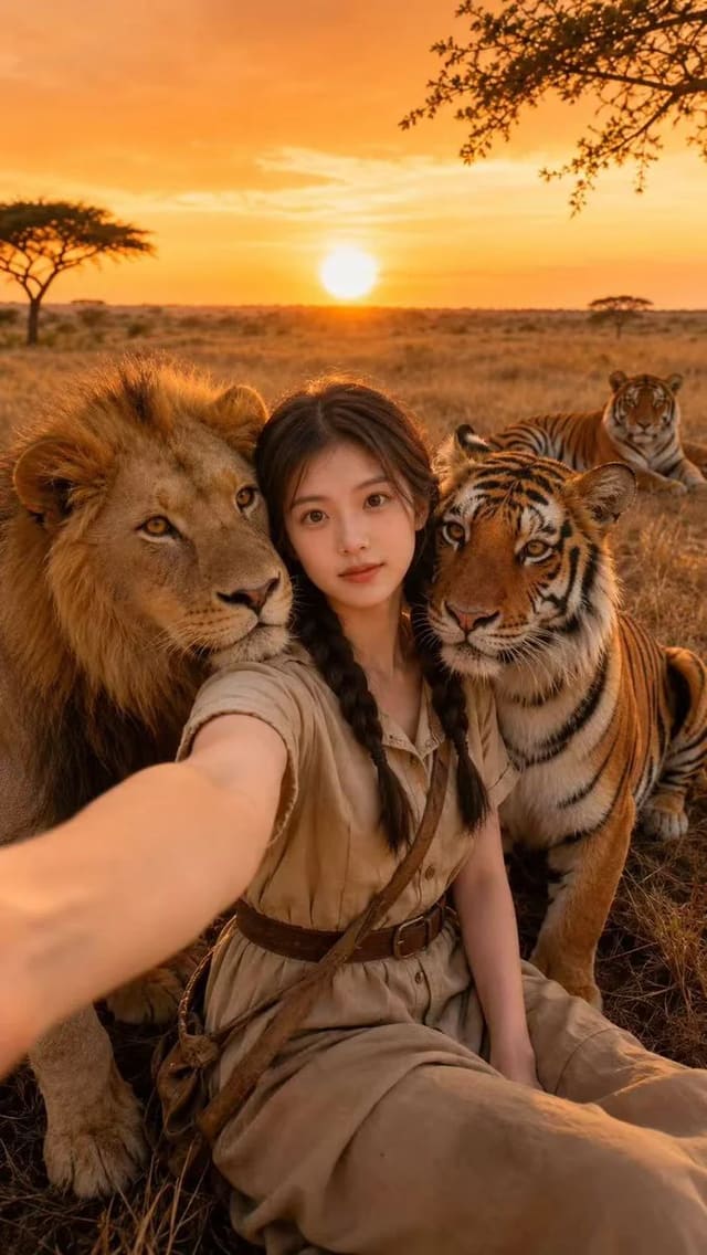 Golden-hour wildlife selfie portrait