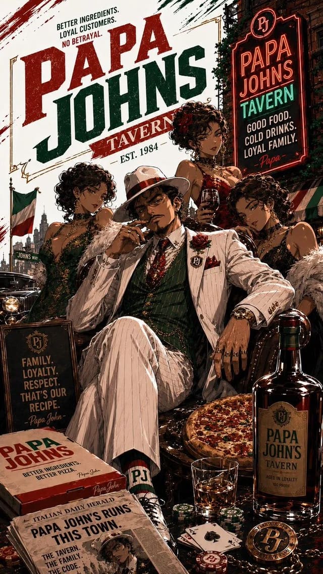 Cinematic 1930s Mafia Pizza Brand Crossover Poster