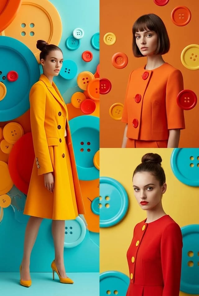 Surreal Button-Themed Fashion Editorial Split-Frame