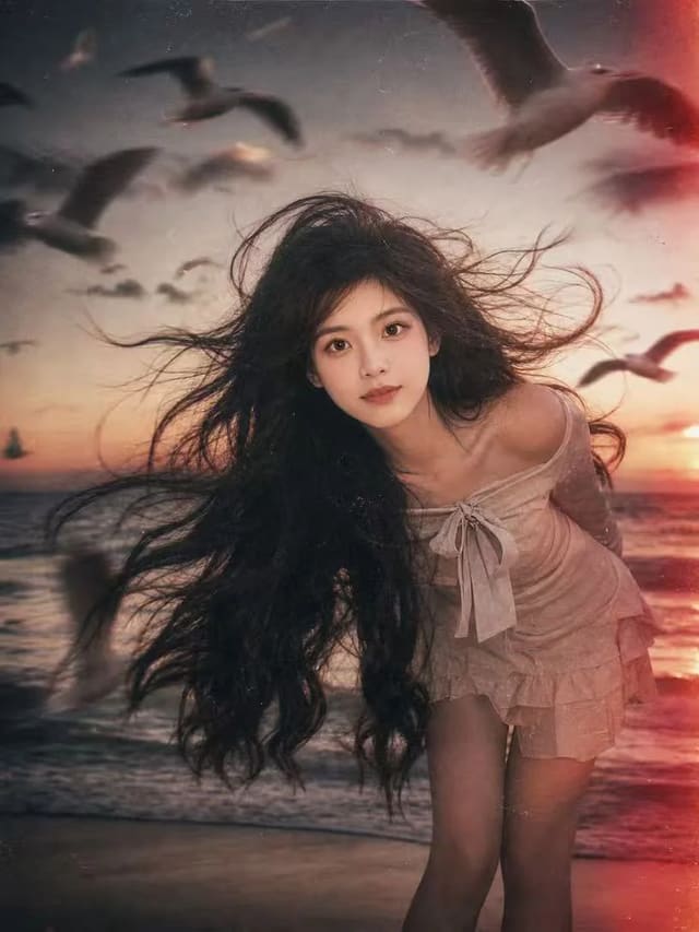 Dreamy seaside film portrait look