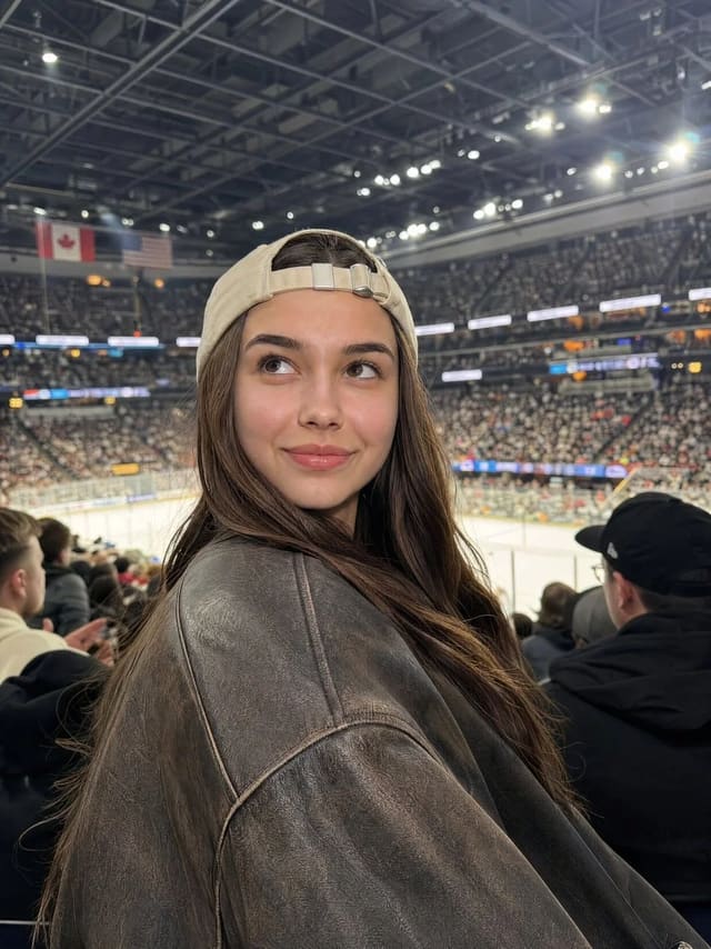 Realistic candid woman in a crowded sports arena