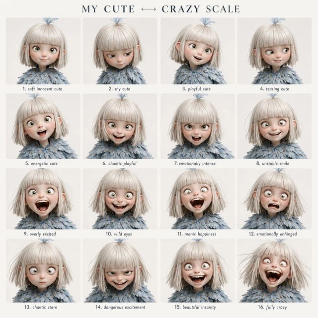 Cute ↔ Crazy 4x4 Emotional Performance Grid