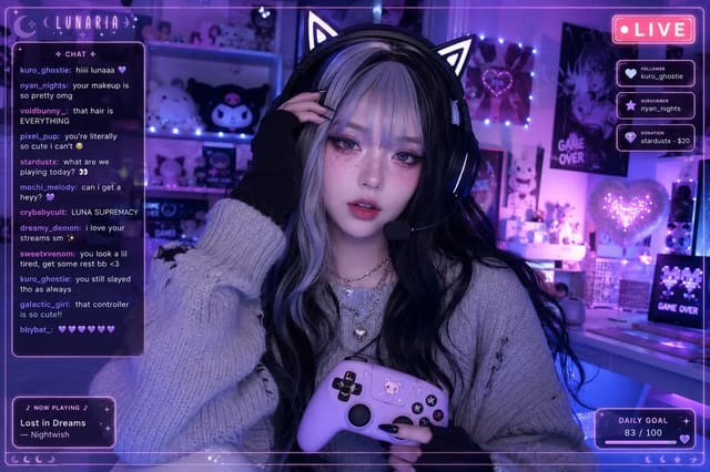 GPT Image 2 Cozy Neon Gamer Girl Livestream Portrait