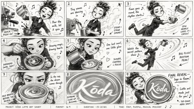 GPT Image 2 storyboard prompt for a slapstick musical latte art video