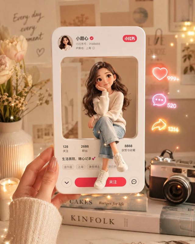 GPT-Image-2 小红书3D个人资料卡提示词