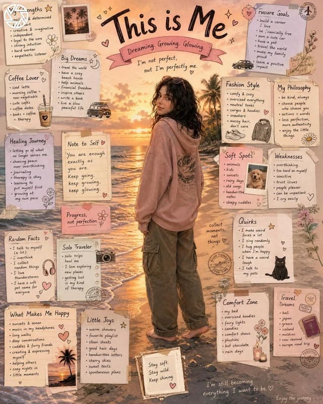 GPT Image 2 dreamy 'This is Me' beach collage poster prompt