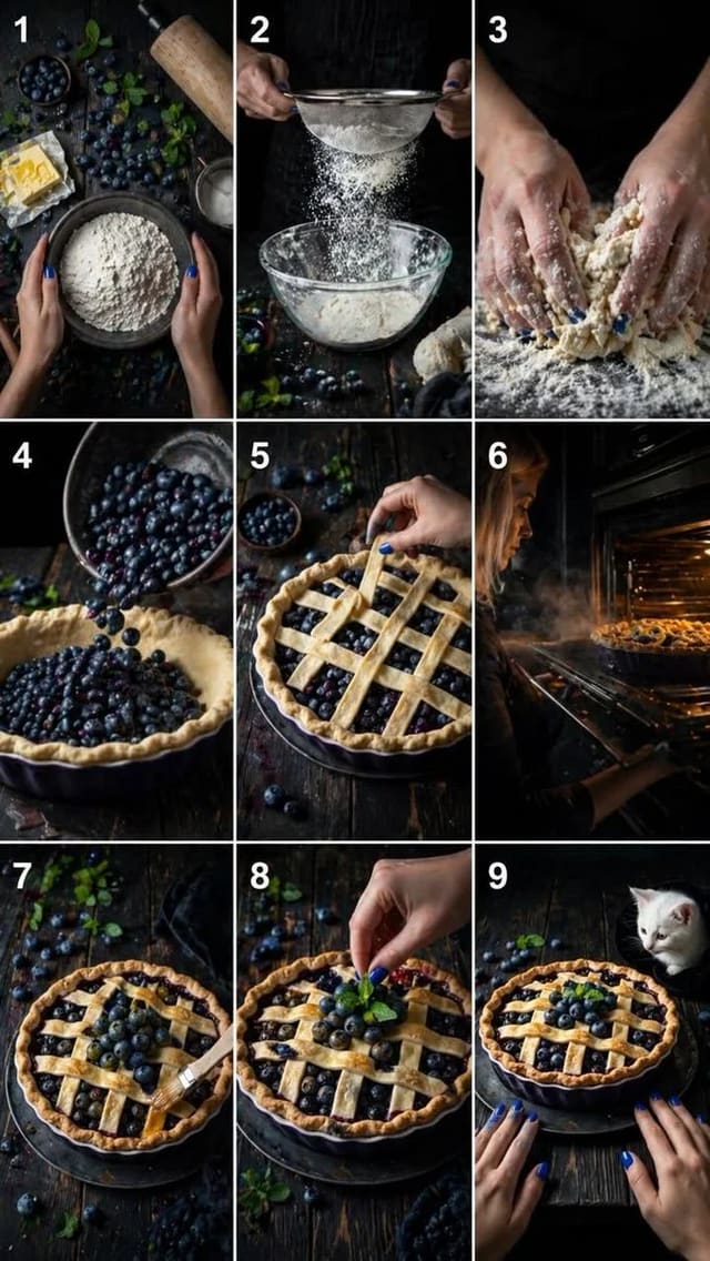 Cinematic Blueberry Pie Baking Video