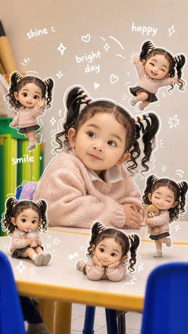 Cute 3D Chibi Portrait with Doodle Stickers