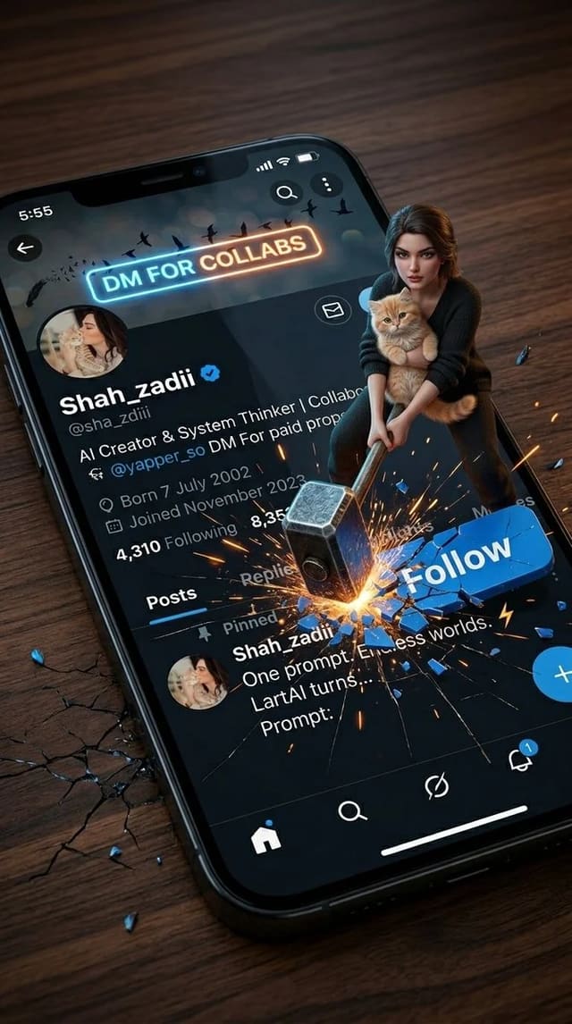 Cinematic X/Twitter Profile Promo with Creator Emerging from Phone