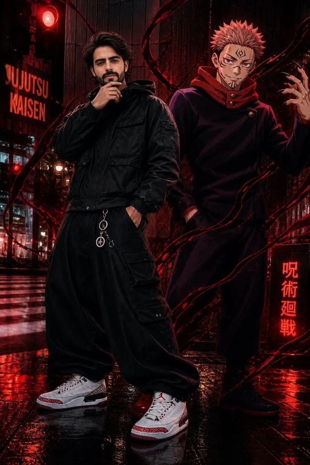 Jujutsu Kaisen-Style Hyper-Realistic Anime Composite