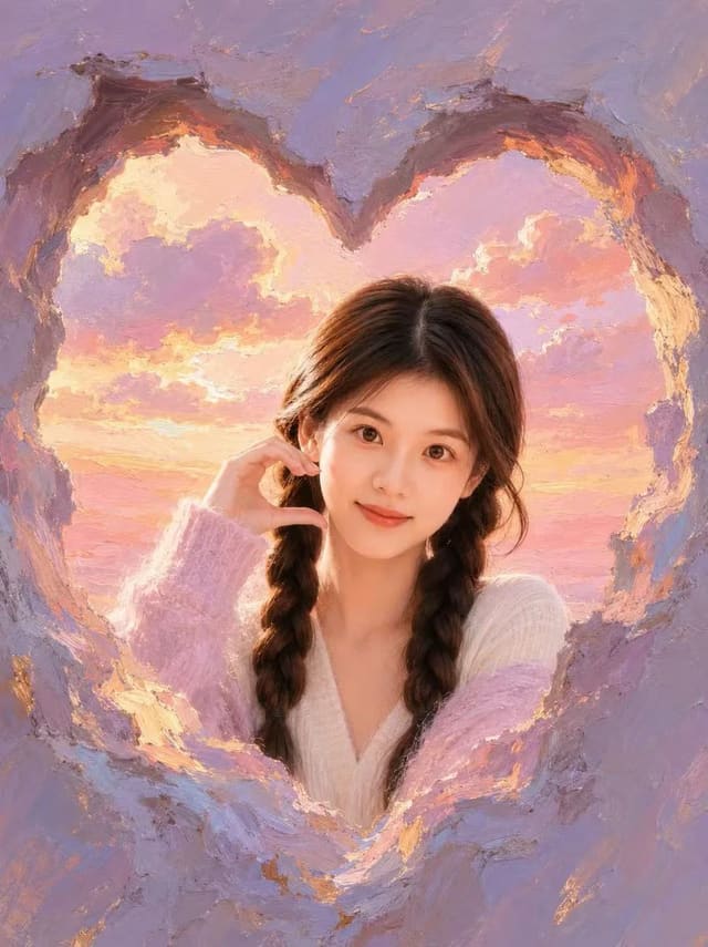 Dreamy Heart-Shaped Oil Painting Portrait