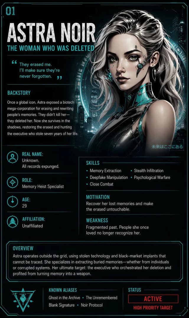 Cyberpunk Utopia Astrid Noir Character Portrait