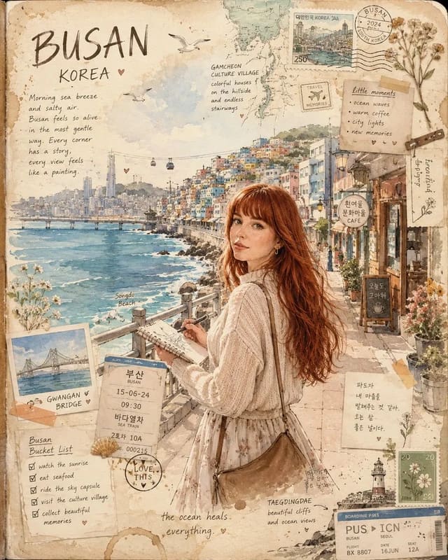 GPT Image 2 Busan Korea Travel Scrapbook Illustrations