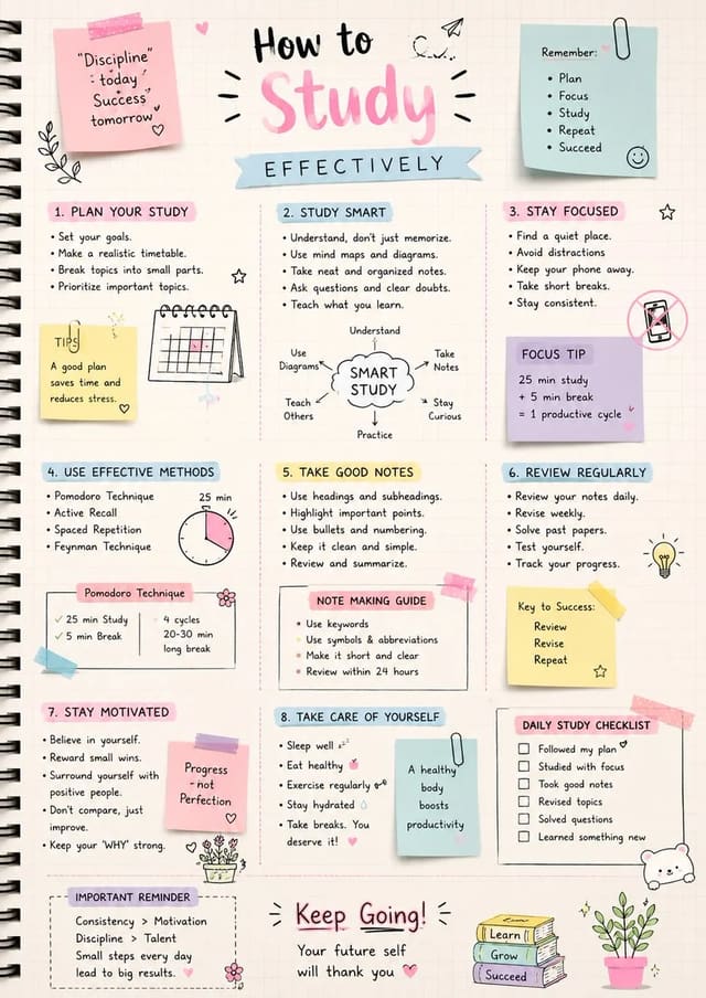 Pastel handwritten study infographic poster