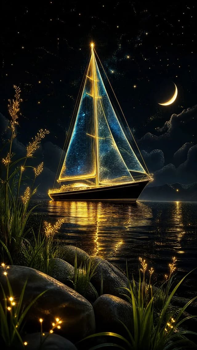 Glowing Sailboat at Night