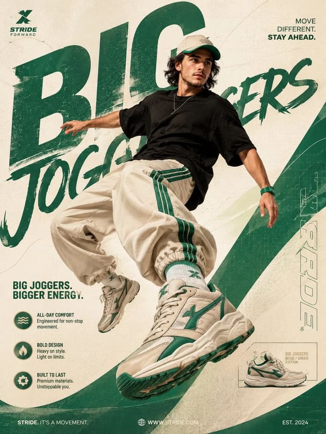 Shoe Advertisement Poster with Airborne Model