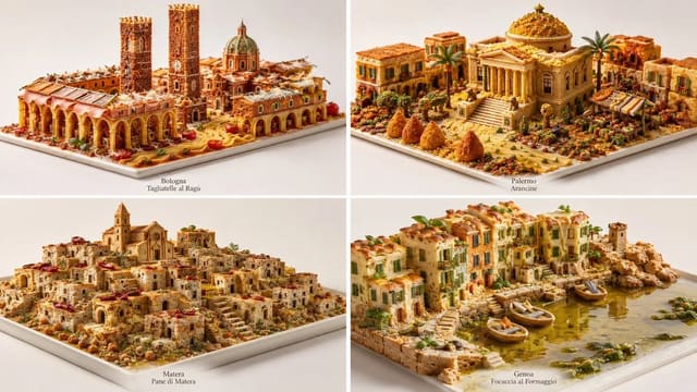 Italy cities as edible landmark dioramas