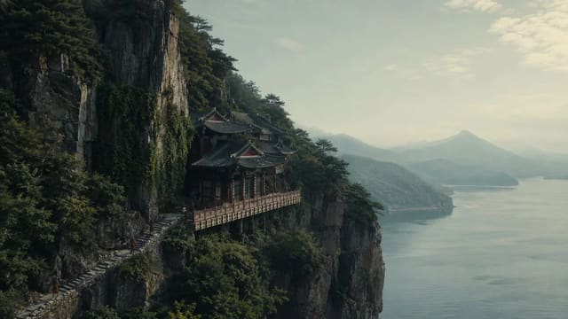 Temple on Cliffside Lake