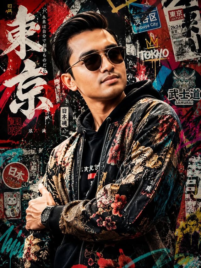 Japanese Graffiti-Inspired Street Fashion Portrait Poster