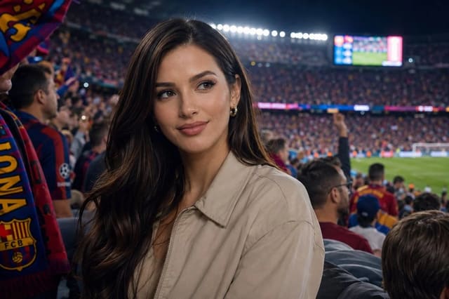Calm Woman in Roaring Football Stadium Broadcast