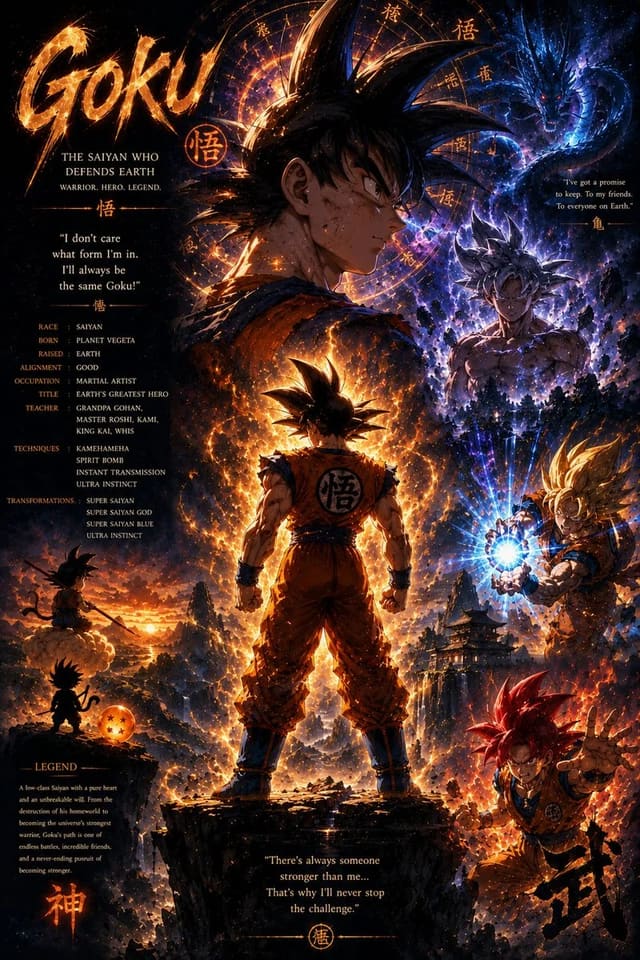 GPT Image 2 Goku Legendary Anime Encyclopedia Poster