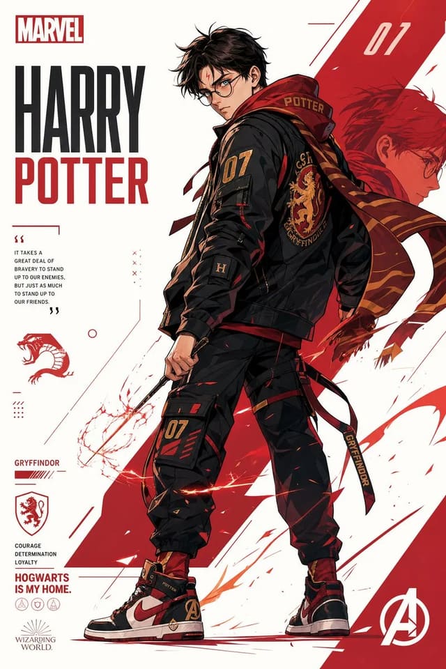 Anime Streetwear Poster of Hermione Granger and Harry Potter