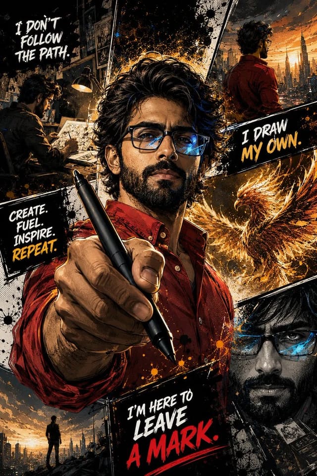 Cinematic Comic-Book Portrait of a Visionary South Asian Creator