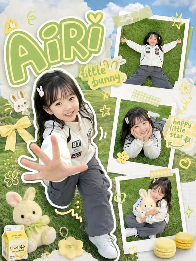 Kawaii scrapbook-style children and baby photography collage prompts