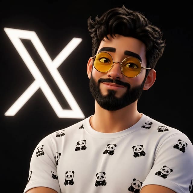 3D Stylized Cartoon Avatar with X Logo Background