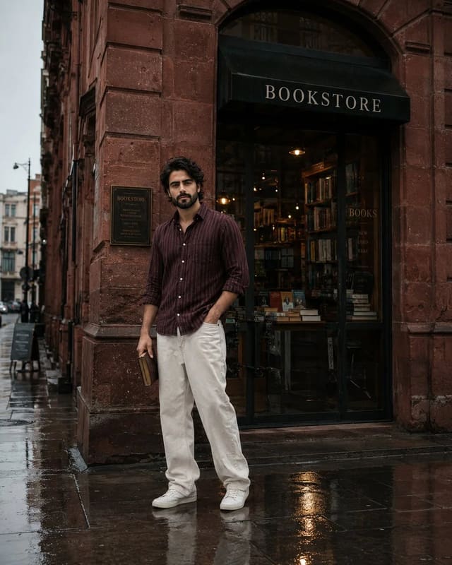 Realistic Street Portrait Outside a Bookstore