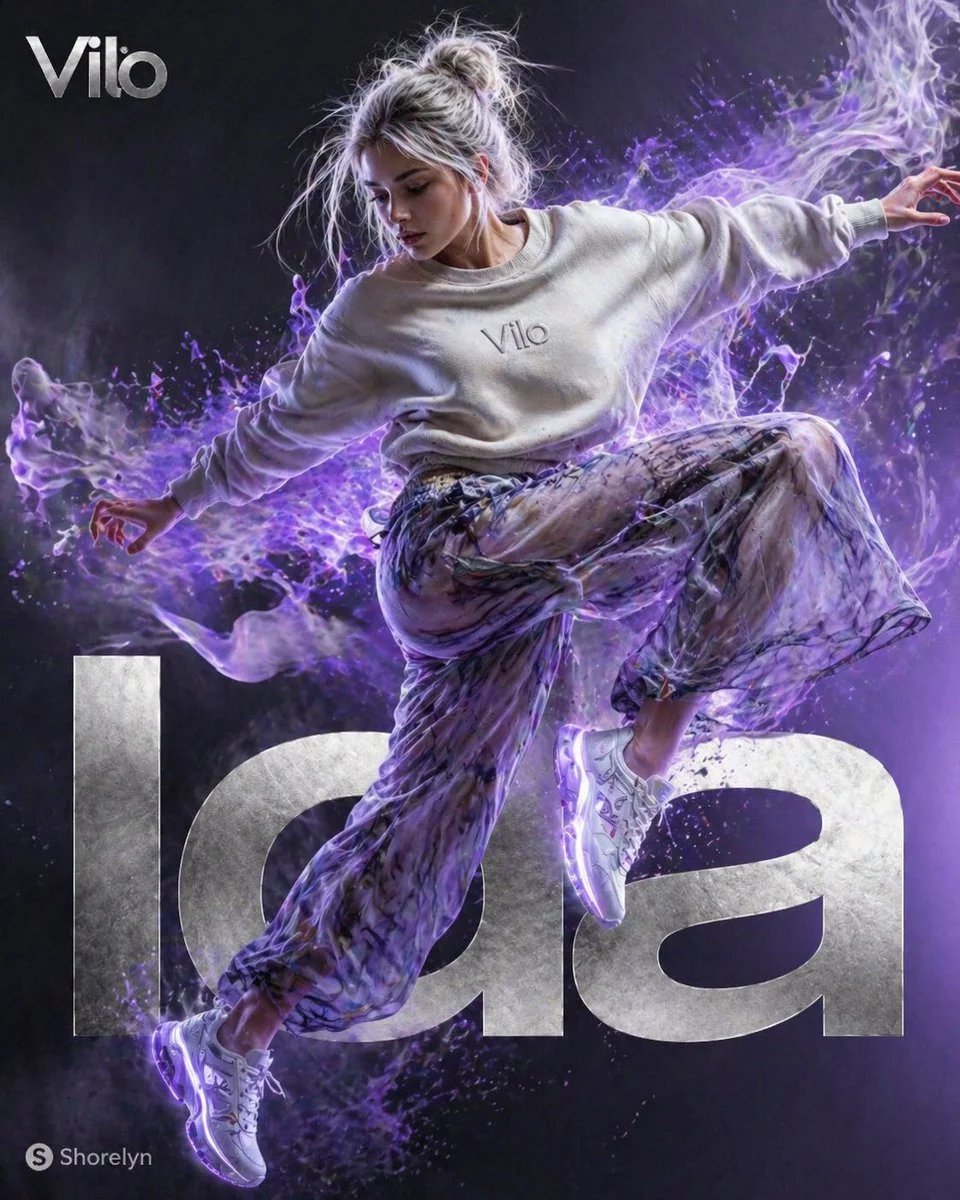 Surreal Athletic Fashion Ad with Violet Energy