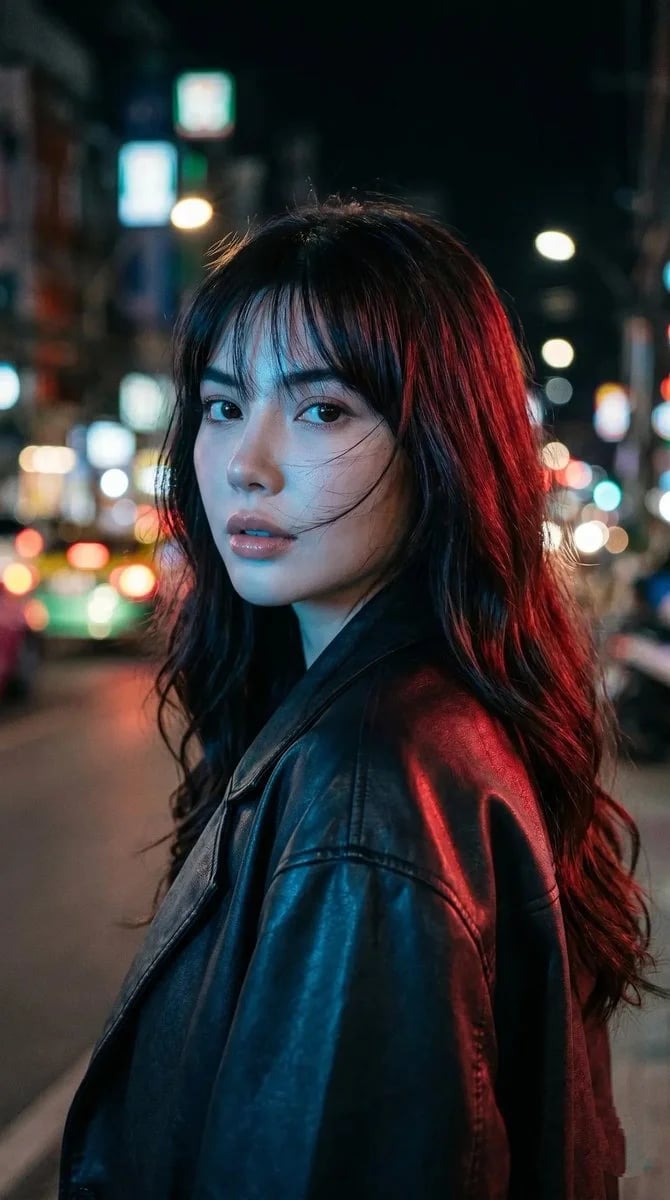 Cinematic Neon Cyberpunk Night Street Portrait