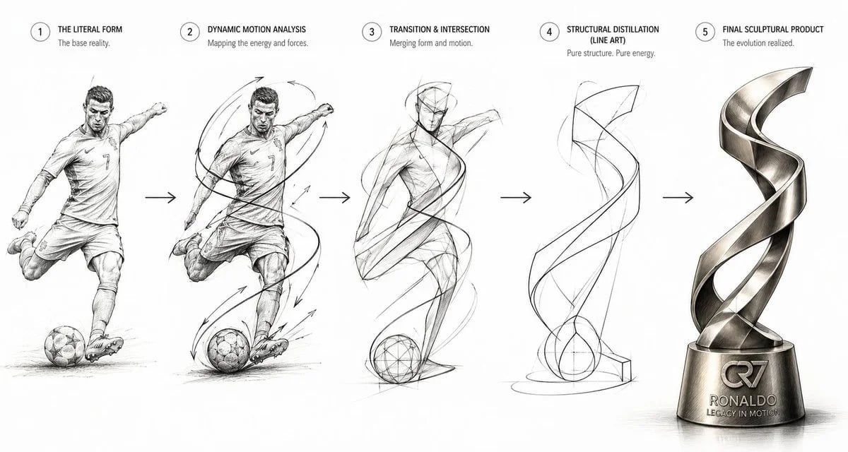 Iterative industrial design process panel from figure/action reference