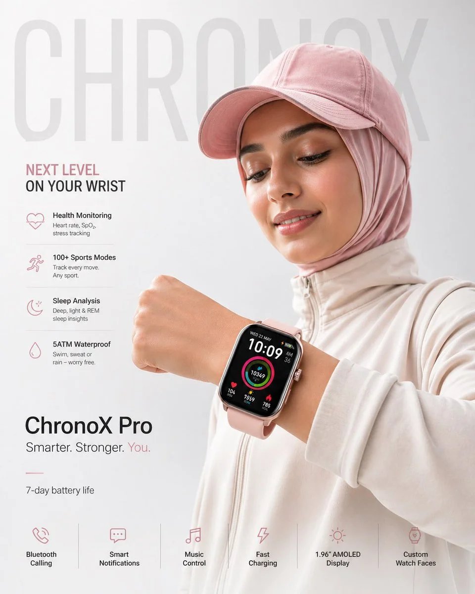 Minimalist ChronoX Pro Smartwatch Product Poster