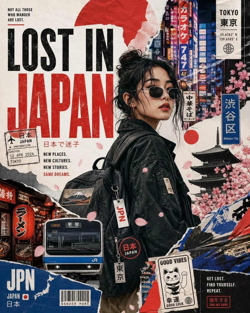 Stylized Travel Poster Graphic Collage