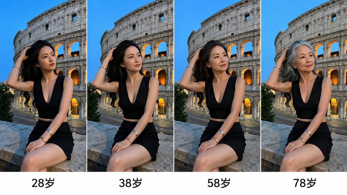 用 GPT Image 2 生成不同年龄阶段的四宫格人像