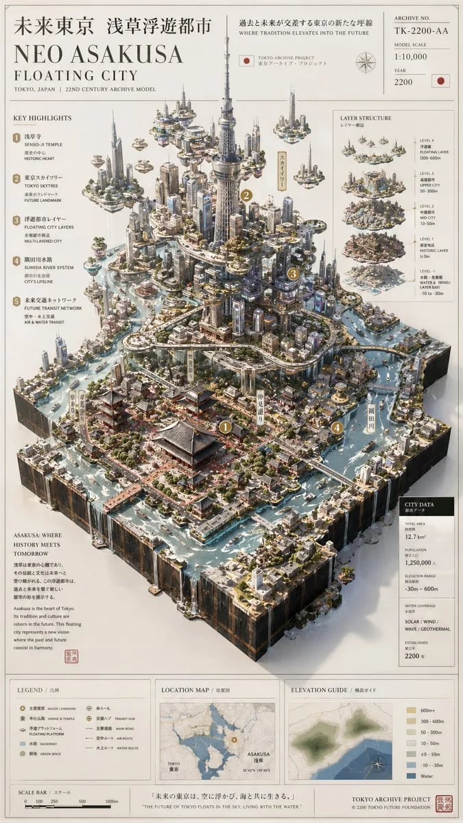Neo Asakusa Floating City worldbuilding map