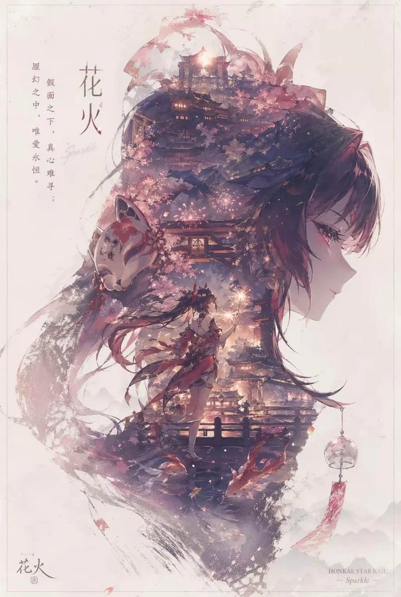 Character Promotional Poster with Double Exposure Eastern Aesthetic