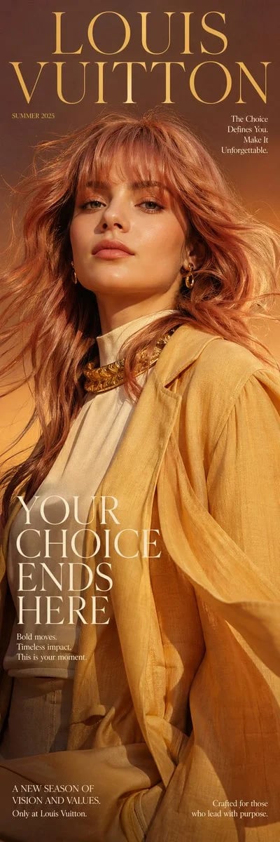Ultra high-fashion Louis Vuitton-style magazine cover portrait