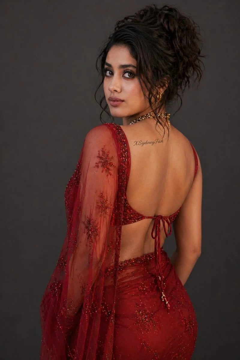 Janhvi Kapoor portrait in red saree